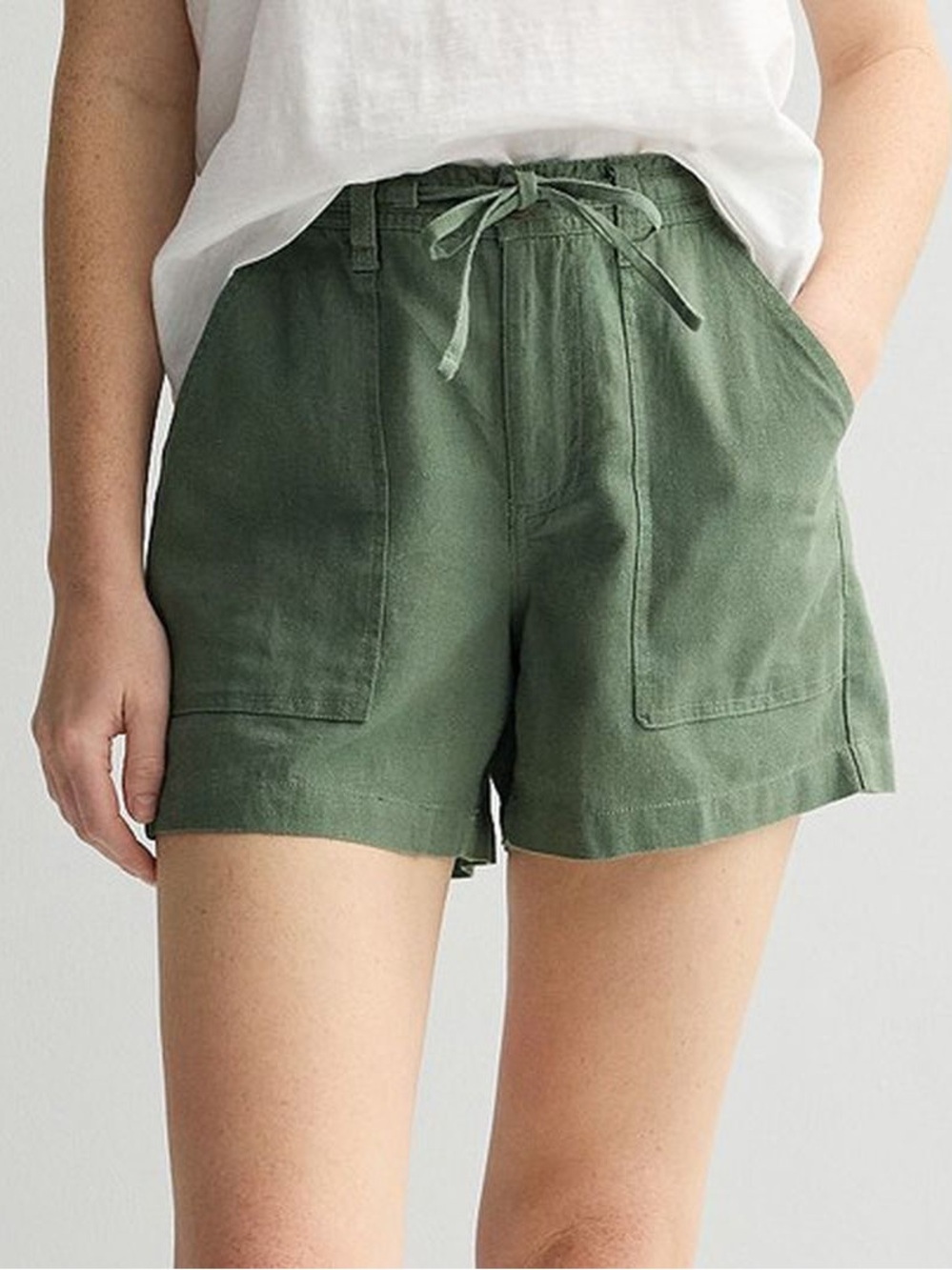 Universal Thread Green High-Waist Drawstring Linen-Blend Shorts